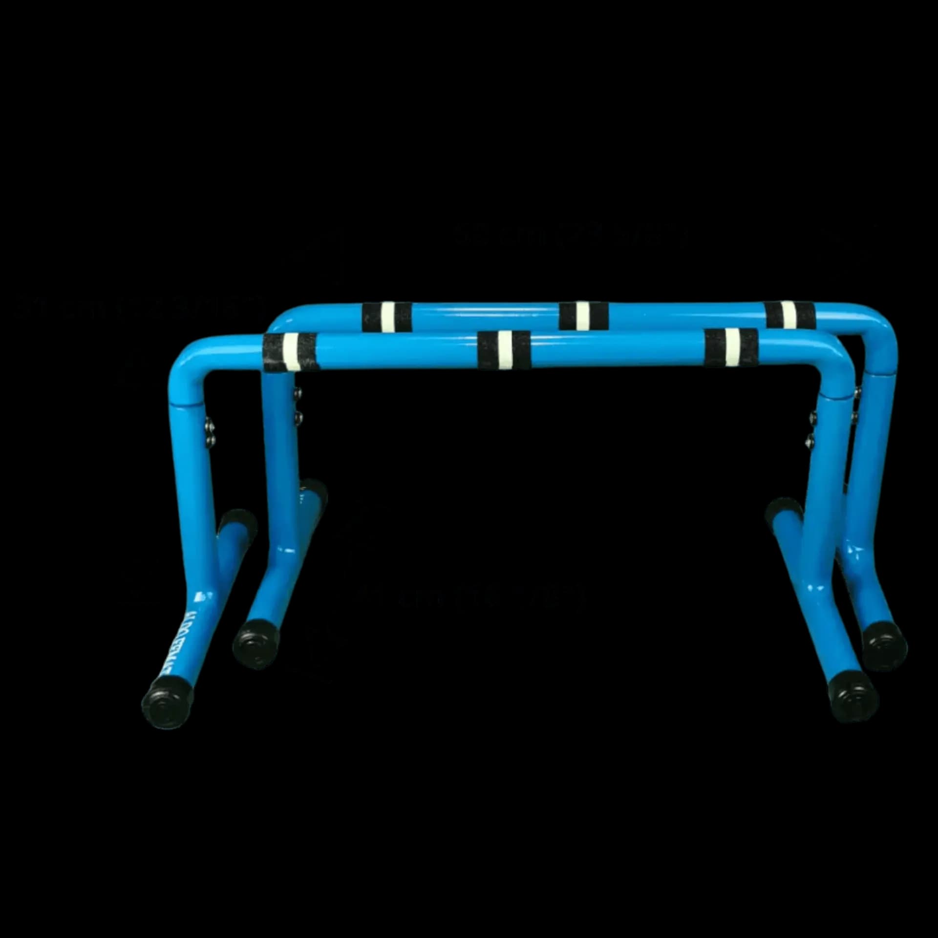 Barras Paralelas para Calistenia | Parallettes y Fondos Primer plano del frente, color Azul Turquesa.